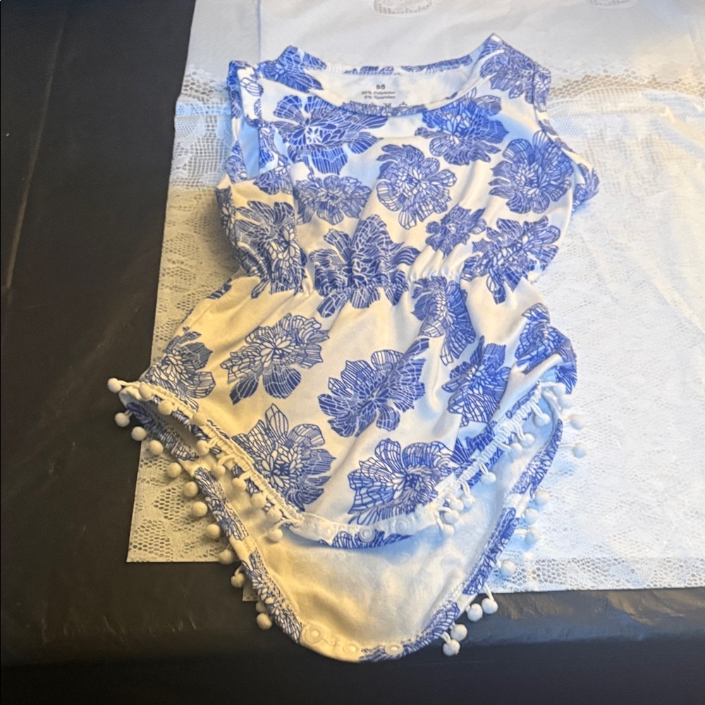 Blue and White Floral Romper